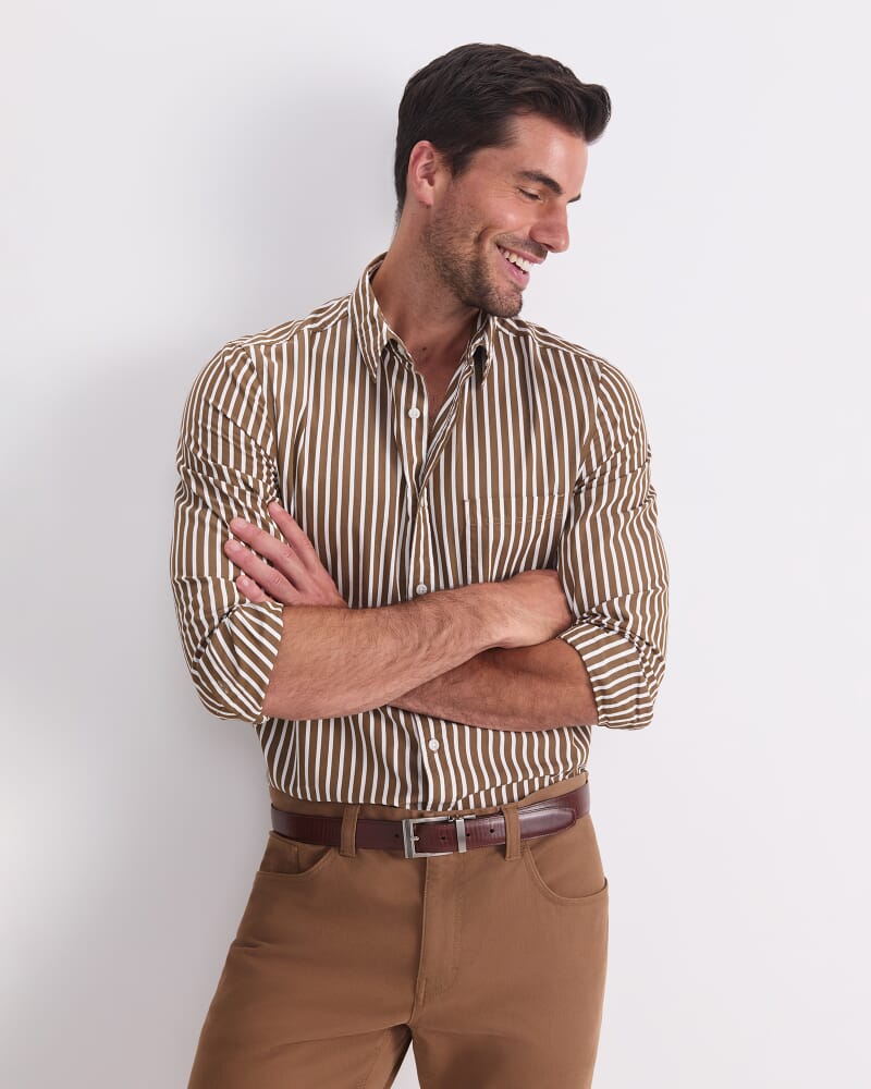Ryan Long Sleeve Stripe Shirt in KHAKI