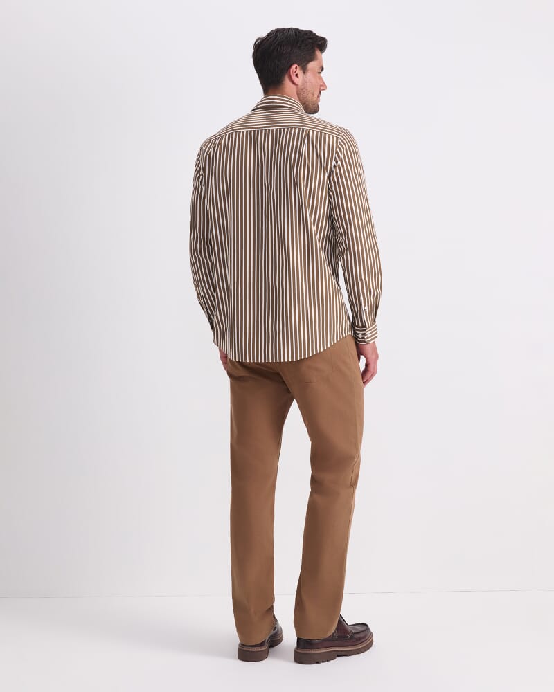 Ryan Long Sleeve Stripe Shirt in KHAKI