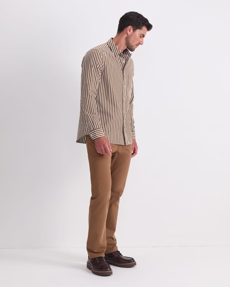 Ryan Long Sleeve Stripe Shirt in KHAKI