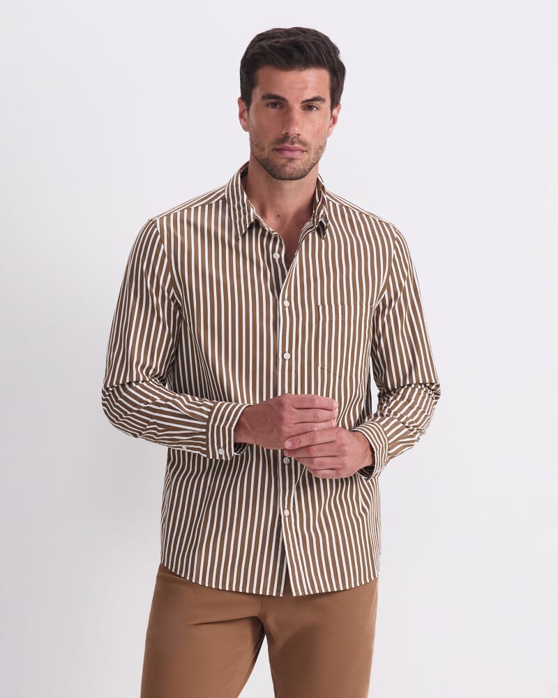 Ryan Long Sleeve Stripe Shirt in KHAKI