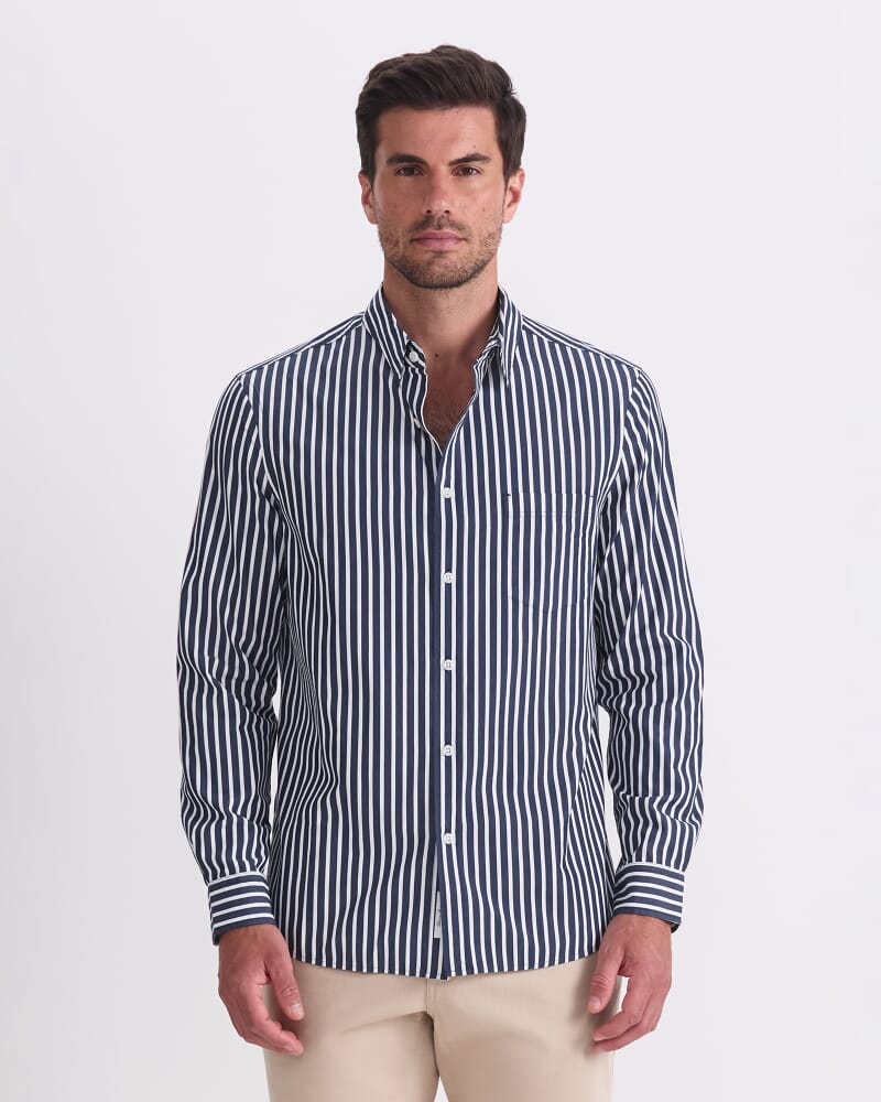 Ryan Long Sleeve Stripe Shirt in NAVY