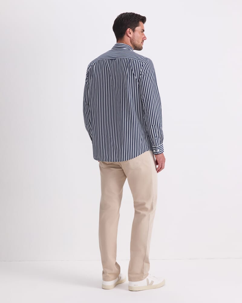 Ryan Long Sleeve Stripe Shirt in NAVY