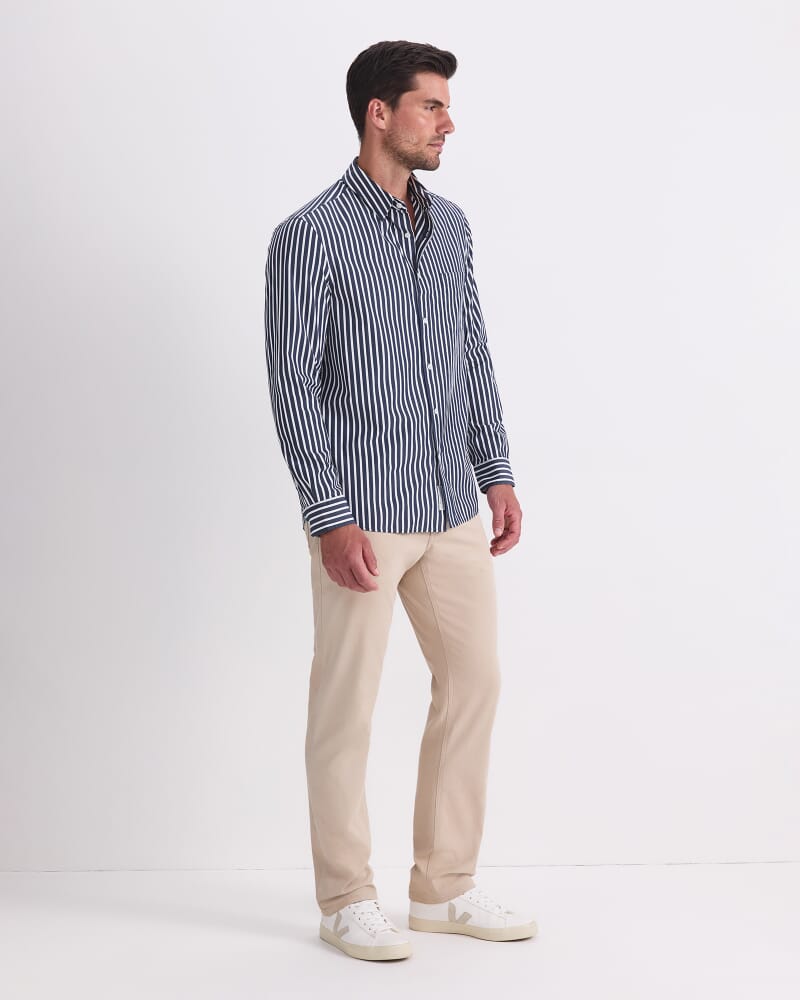 Ryan Long Sleeve Stripe Shirt in NAVY