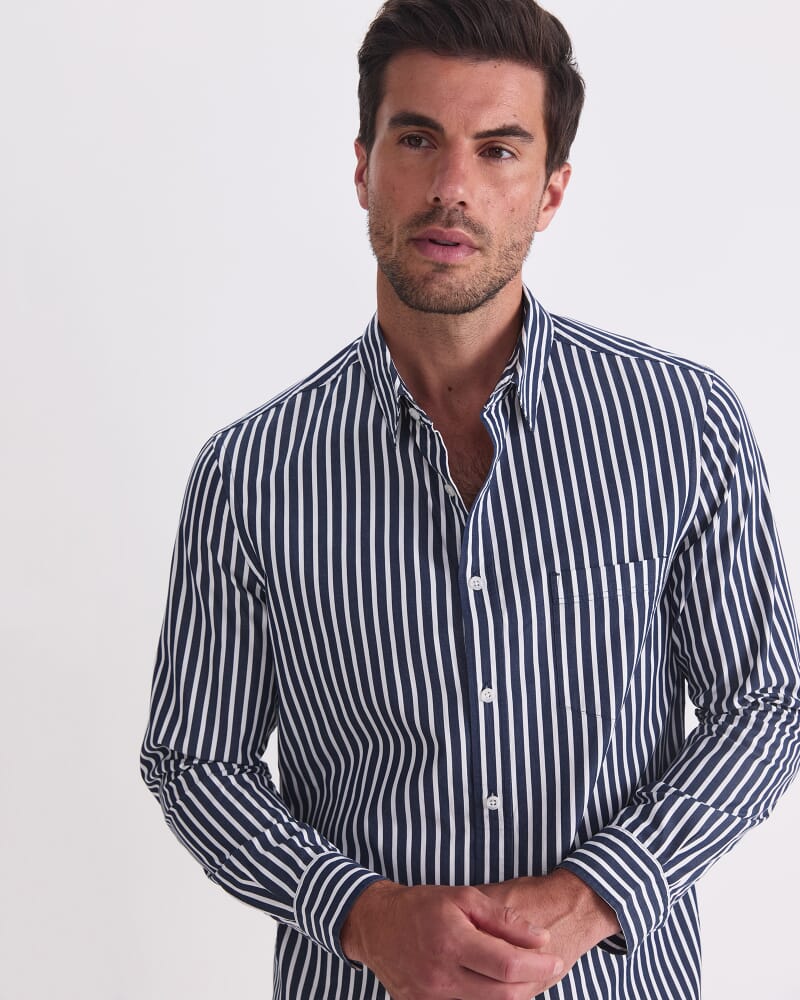 Ryan Long Sleeve Stripe Shirt in NAVY