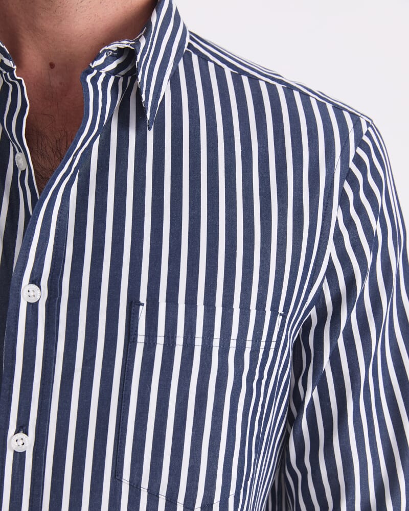 Ryan Long Sleeve Stripe Shirt in NAVY