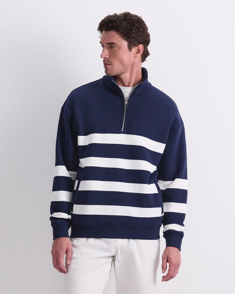 Stripe Zip Sweatshirt in NAVY
