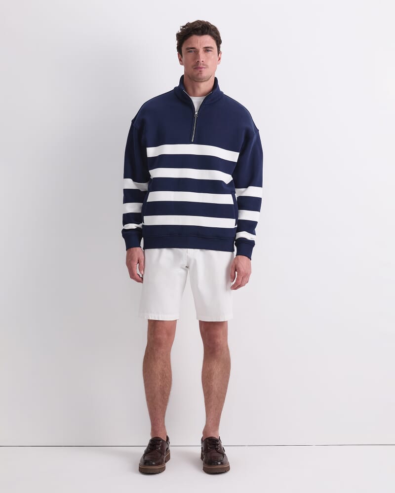 Stripe Zip Sweatshirt in NAVY