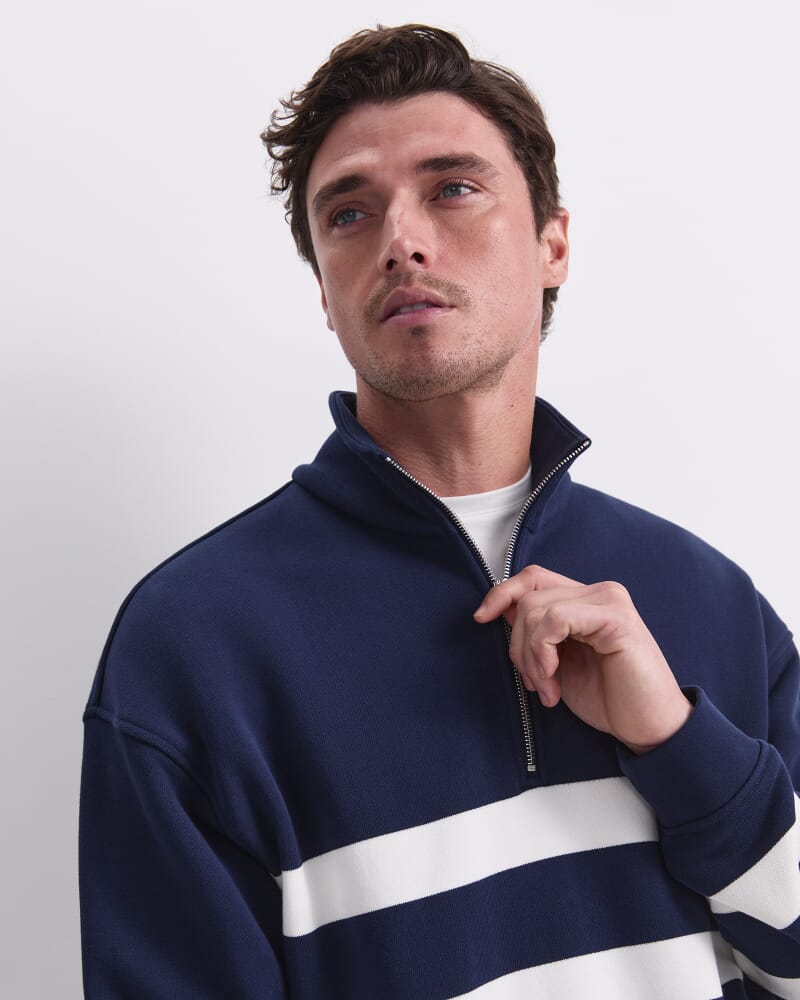 Stripe Zip Sweatshirt in NAVY