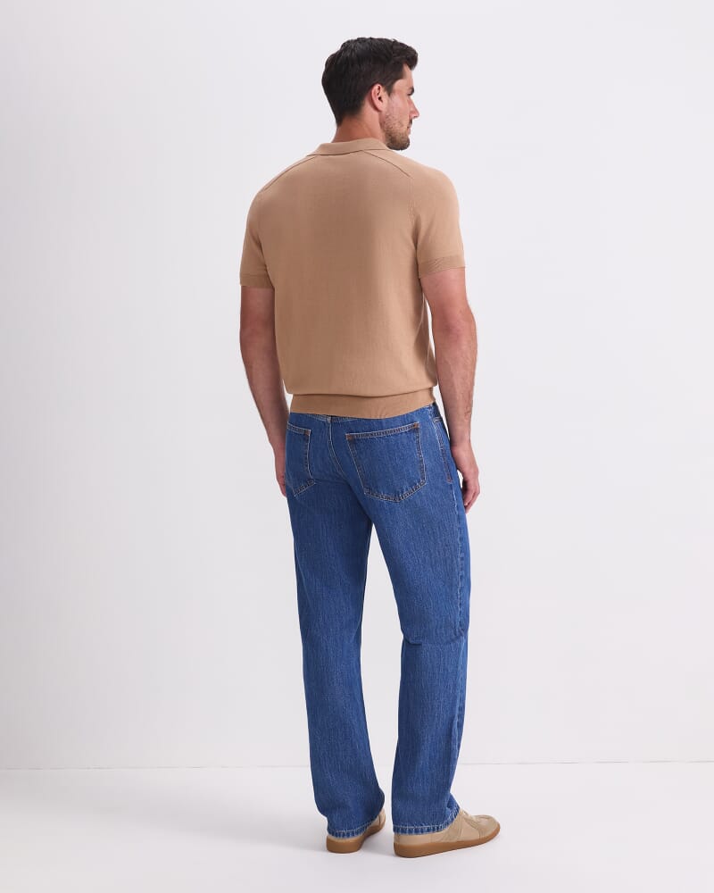 Brookes Short Sleeve Knit Polo in CAMEL