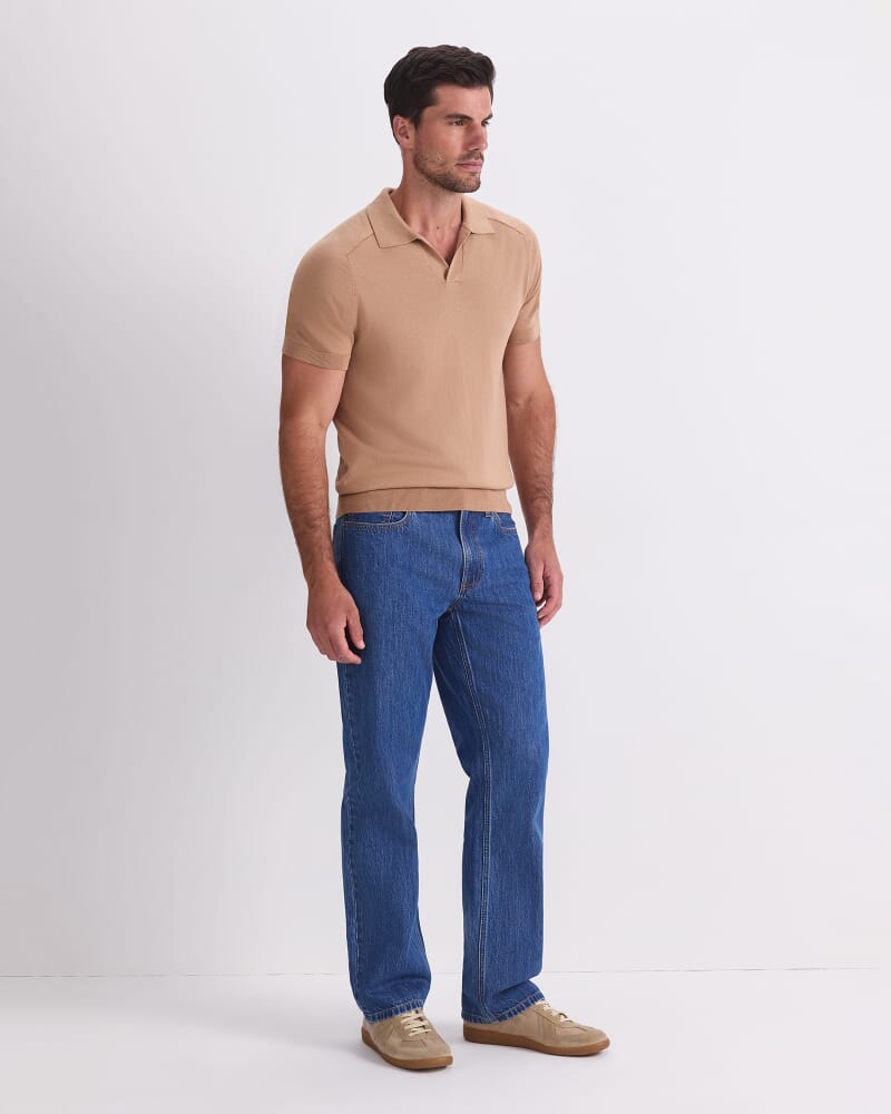 Brookes Short Sleeve Knit Polo in CAMEL