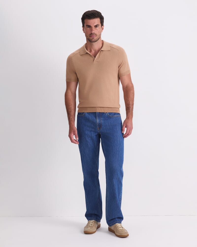 Brookes Short Sleeve Knit Polo in CAMEL