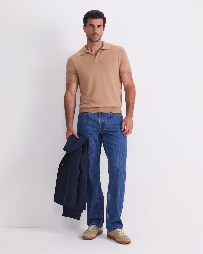 Brookes Short Sleeve Knit Polo in CAMEL