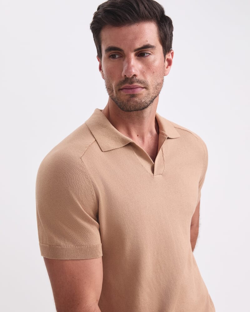 Brookes Short Sleeve Knit Polo in CAMEL