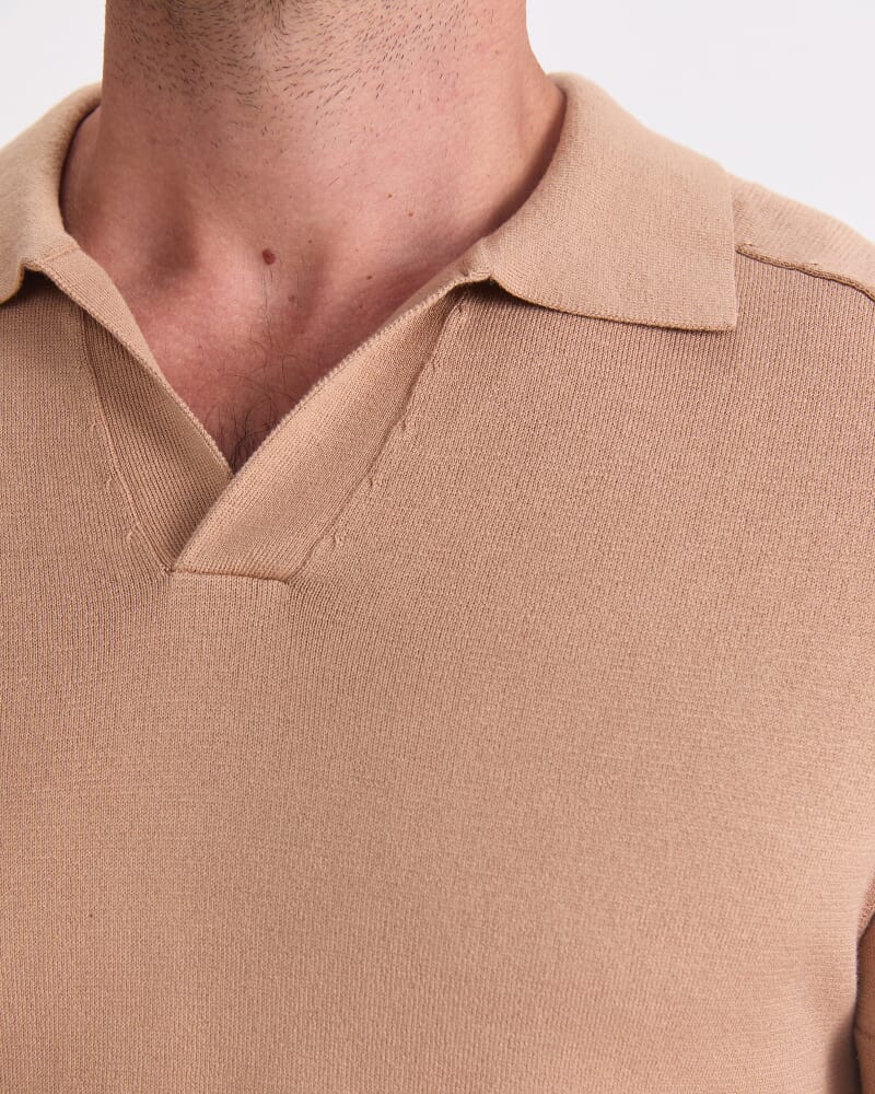 Brookes Short Sleeve Knit Polo in CAMEL