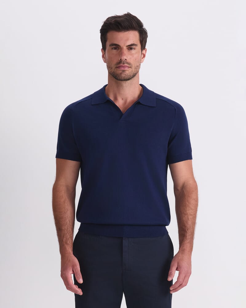 Brookes Short Sleeve Knit Polo in NAVY