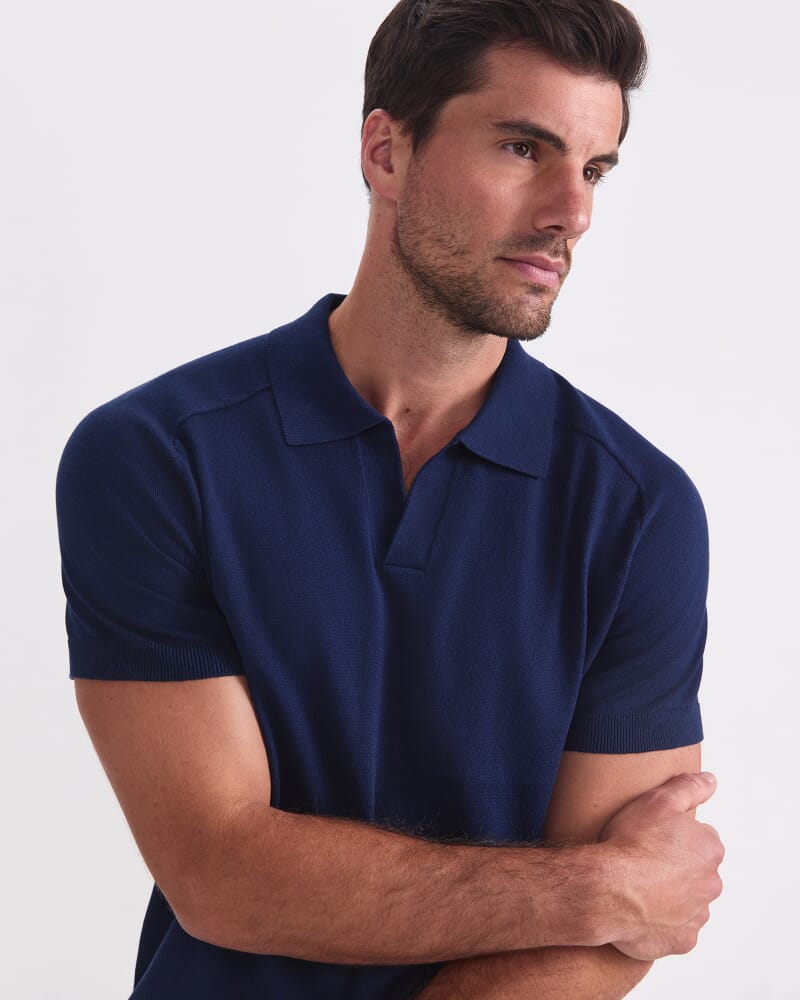 Brookes Short Sleeve Knit Polo in NAVY