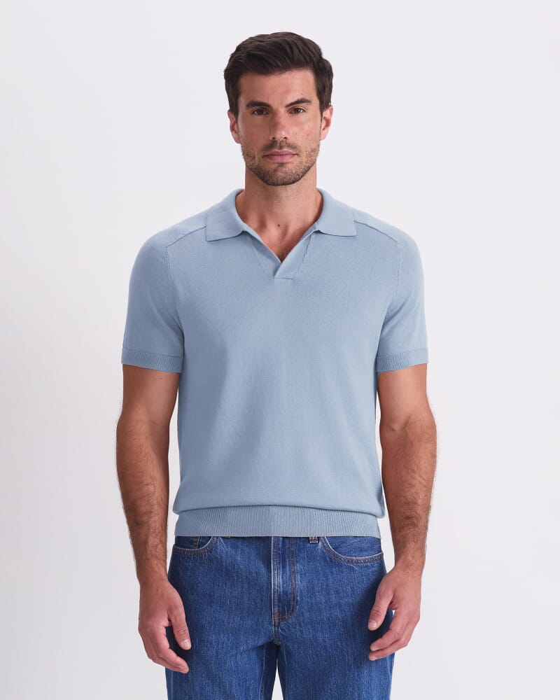 Brookes Short Sleeve Knit Polo in STEEL BLUE