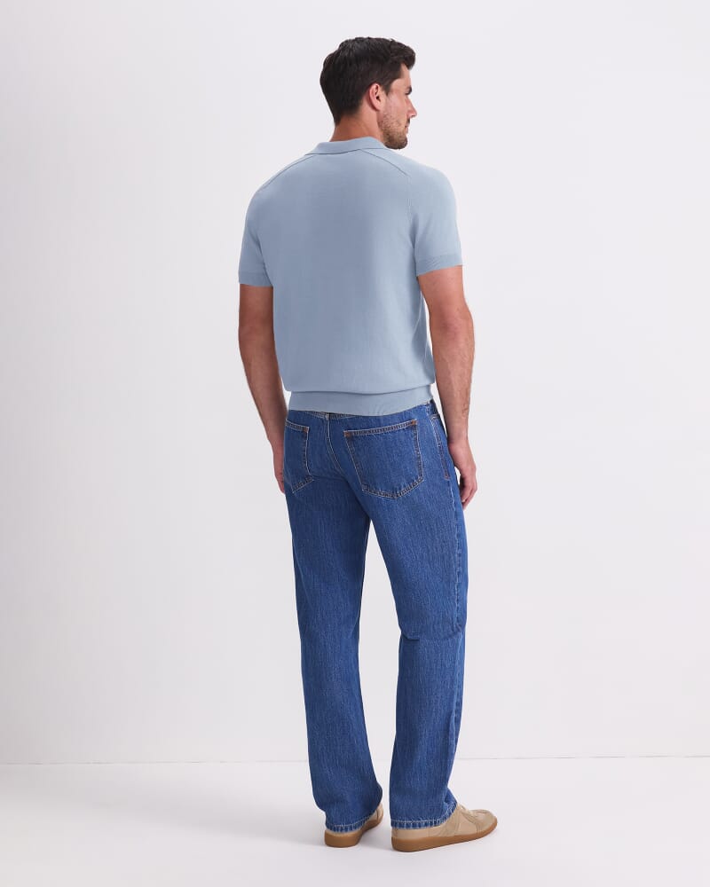 Brookes Short Sleeve Knit Polo in STEEL BLUE