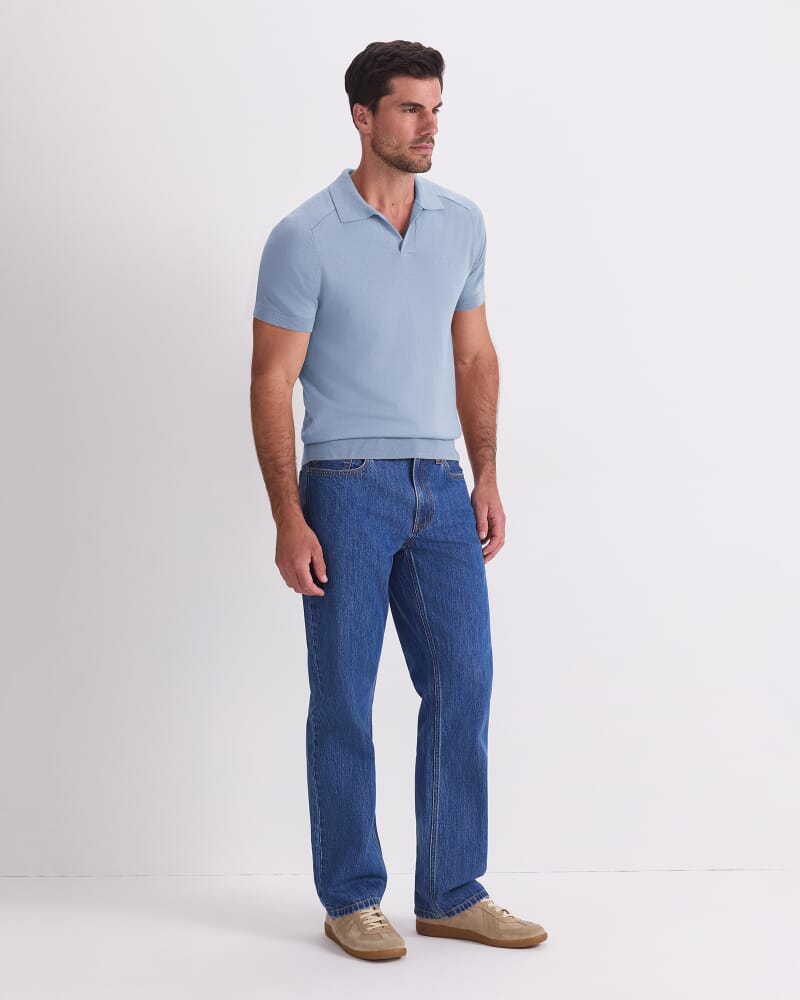 Brookes Short Sleeve Knit Polo in STEEL BLUE