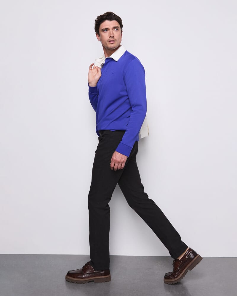 Long Sleeve Rugby Polo in COBALT