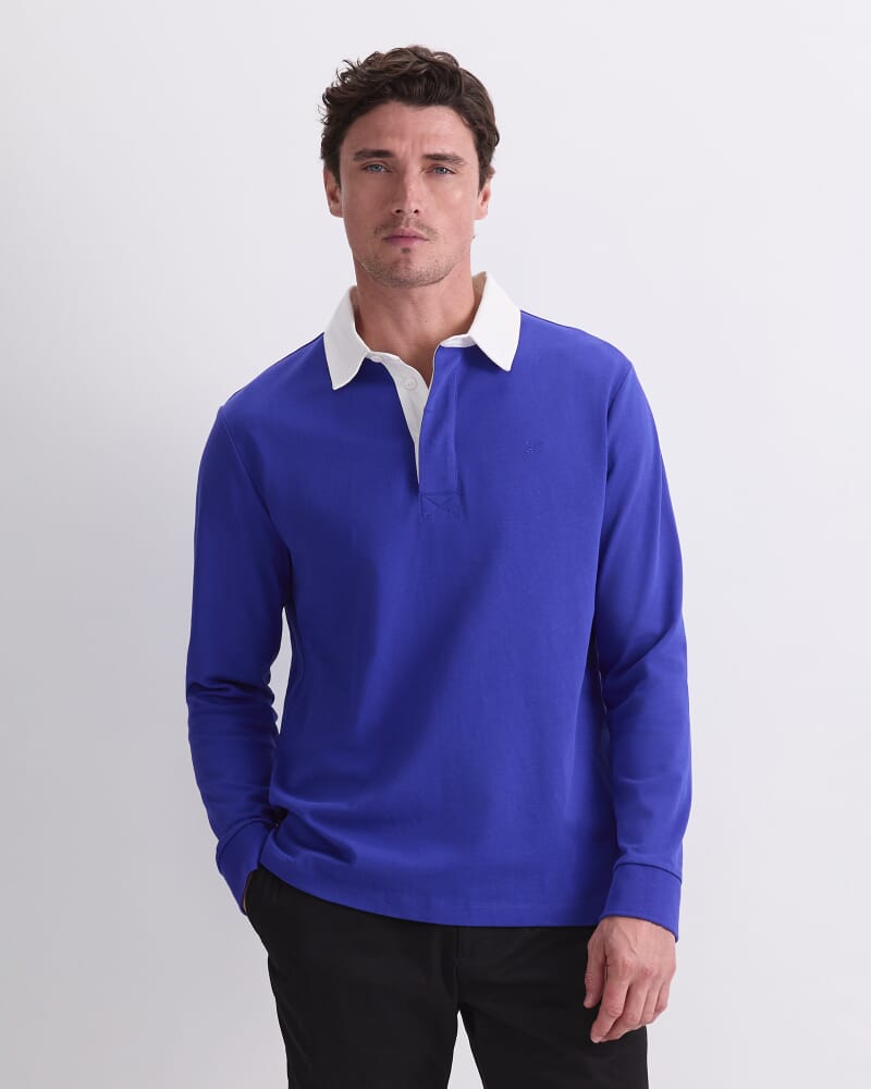 Long Sleeve Rugby Polo in COBALT