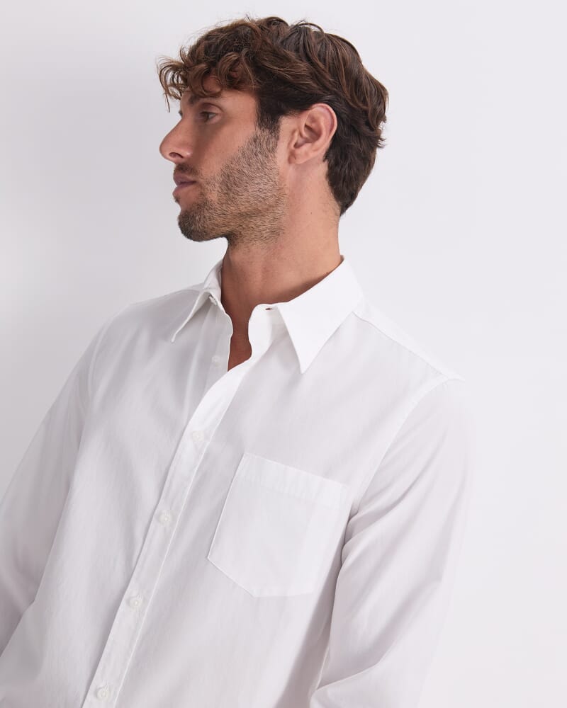 Poplin Long Sleeve Shirt in WHITE