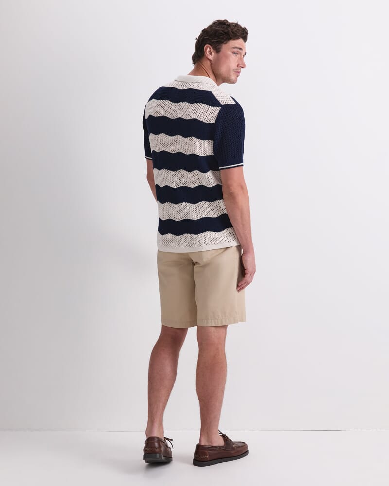 Wave Stripe Knit Polo in NAVY/WHITE