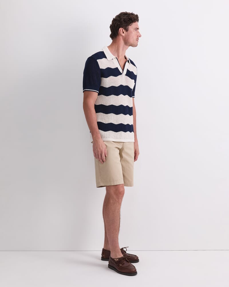 Wave Stripe Knit Polo in NAVY/WHITE
