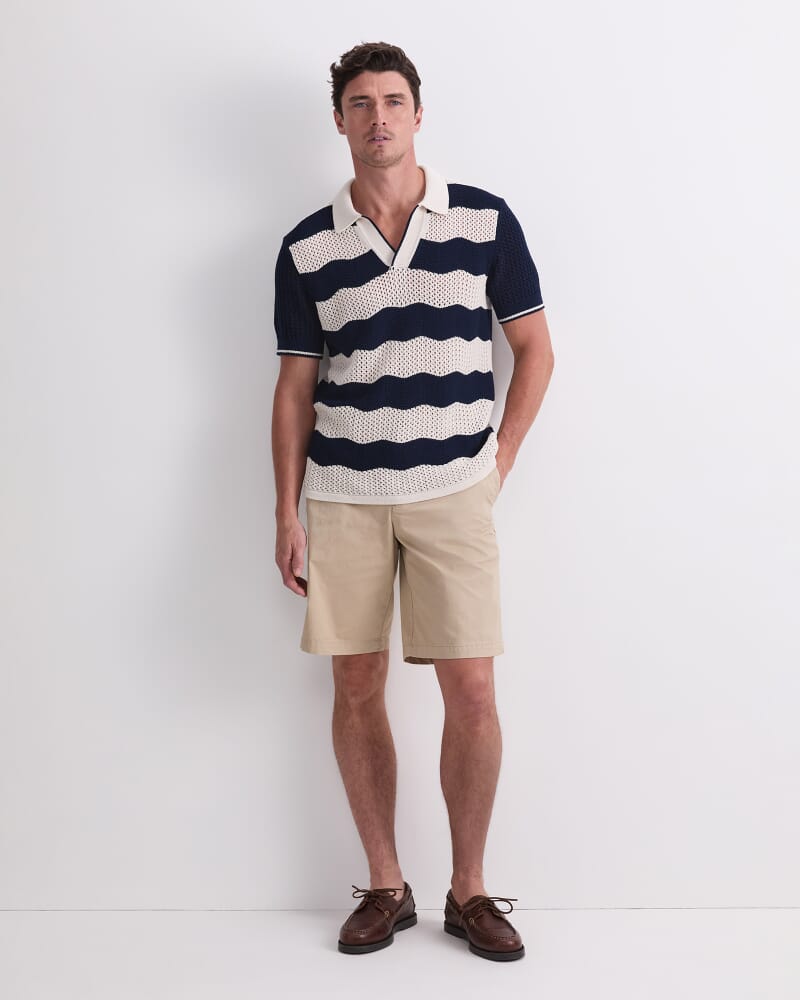 Wave Stripe Knit Polo in NAVY/WHITE