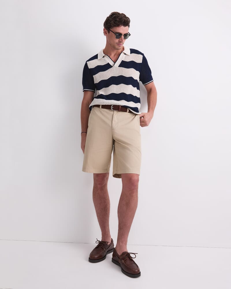 Wave Stripe Knit Polo in NAVY/WHITE