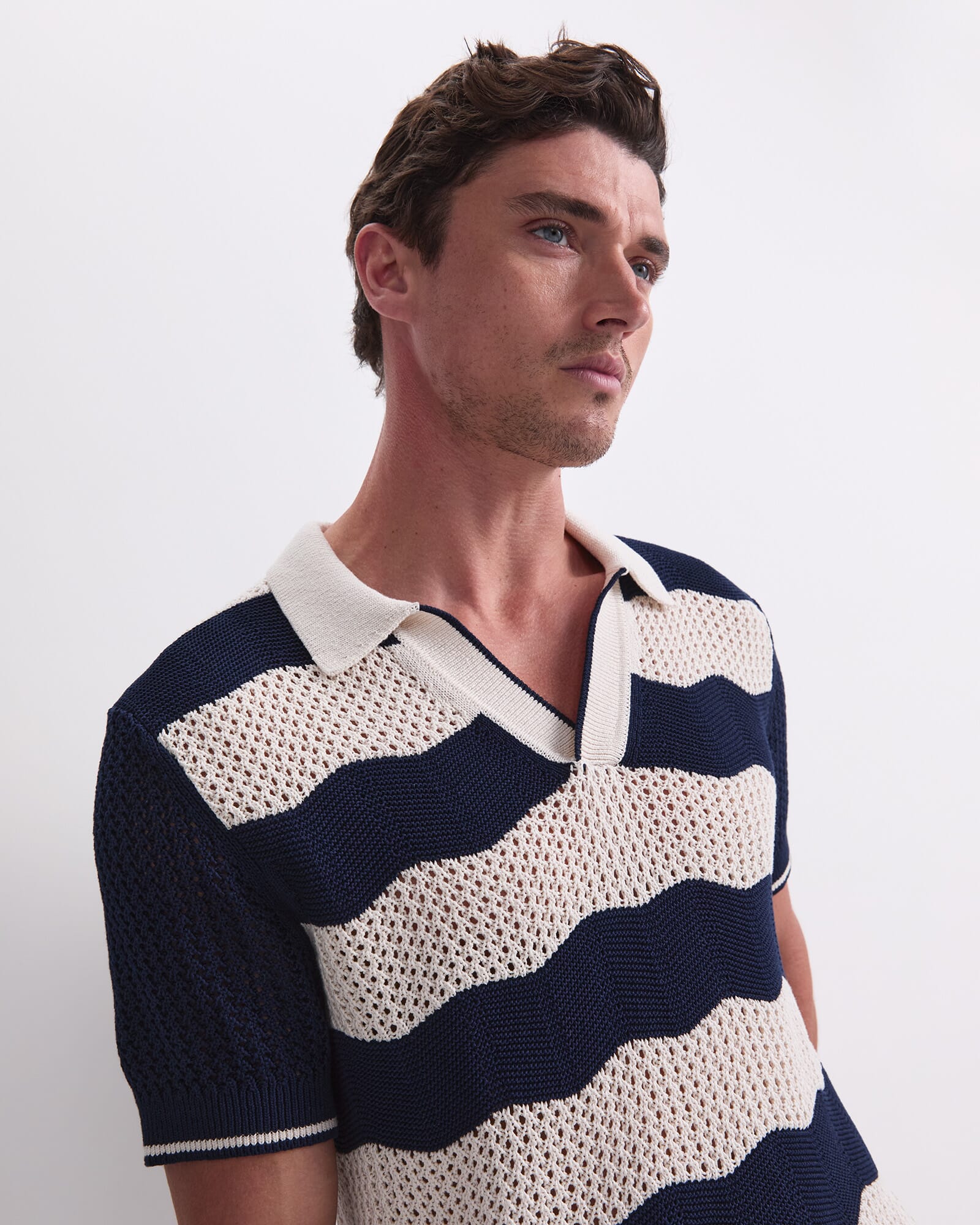 Wave Stripe Knit Polo