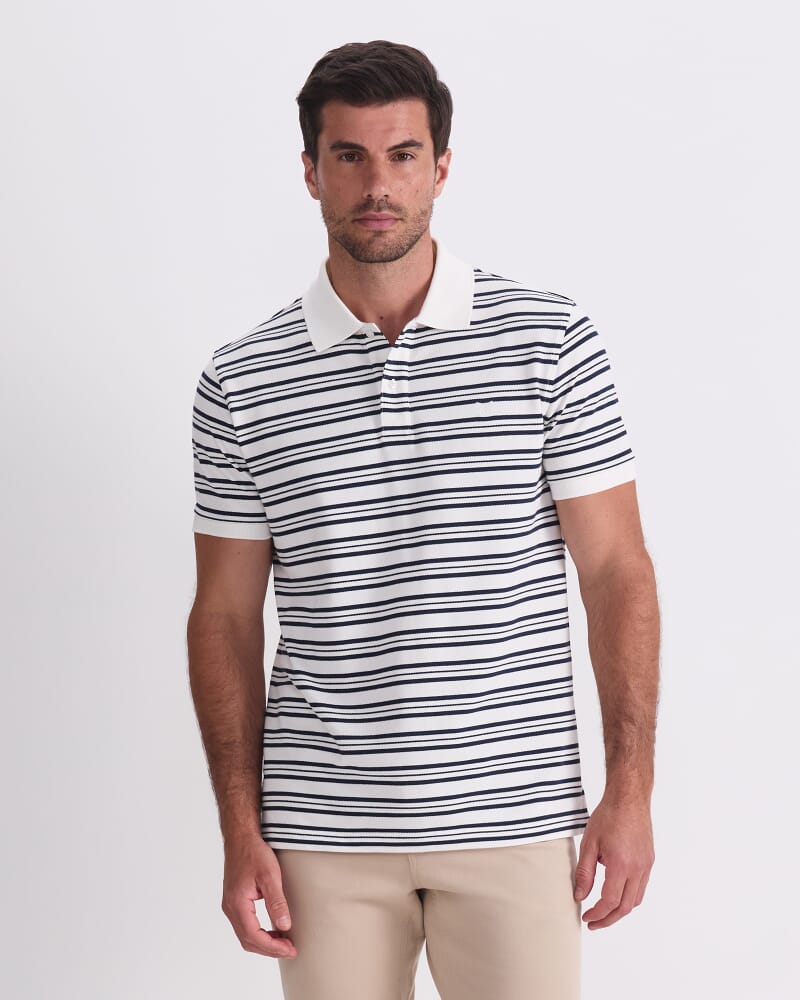 SC Stripe Pique Polo in WHITE/NAVY