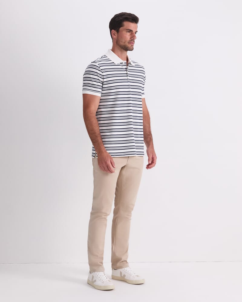 SC Stripe Pique Polo in WHITE/NAVY