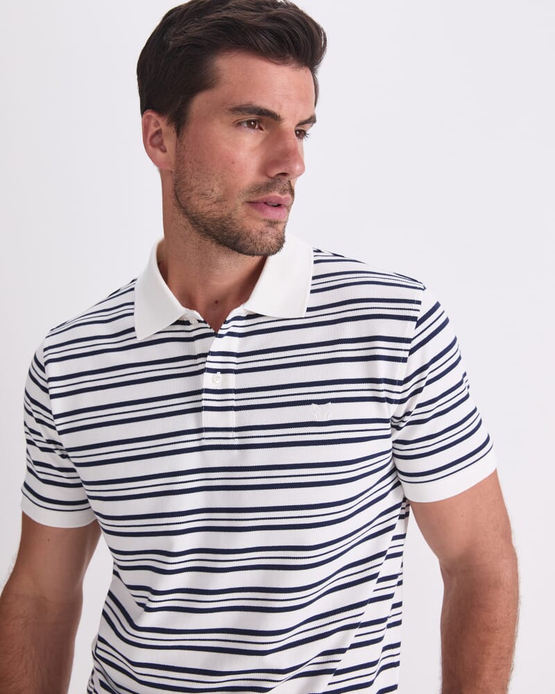 SC Stripe Pique Polo in WHITE/NAVY