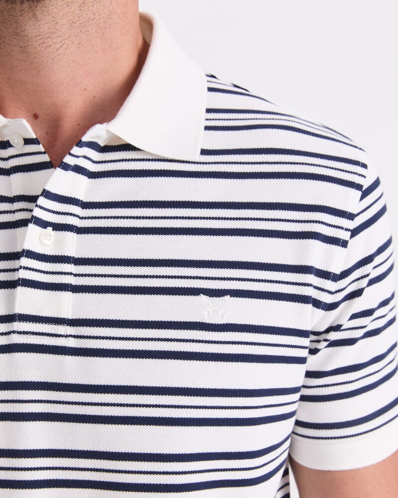 SC Stripe Pique Polo in WHITE/NAVY