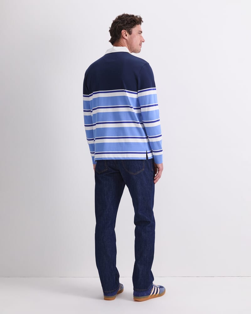 Long Sleeve Stripe Rugby Polo in BLUE MULTI