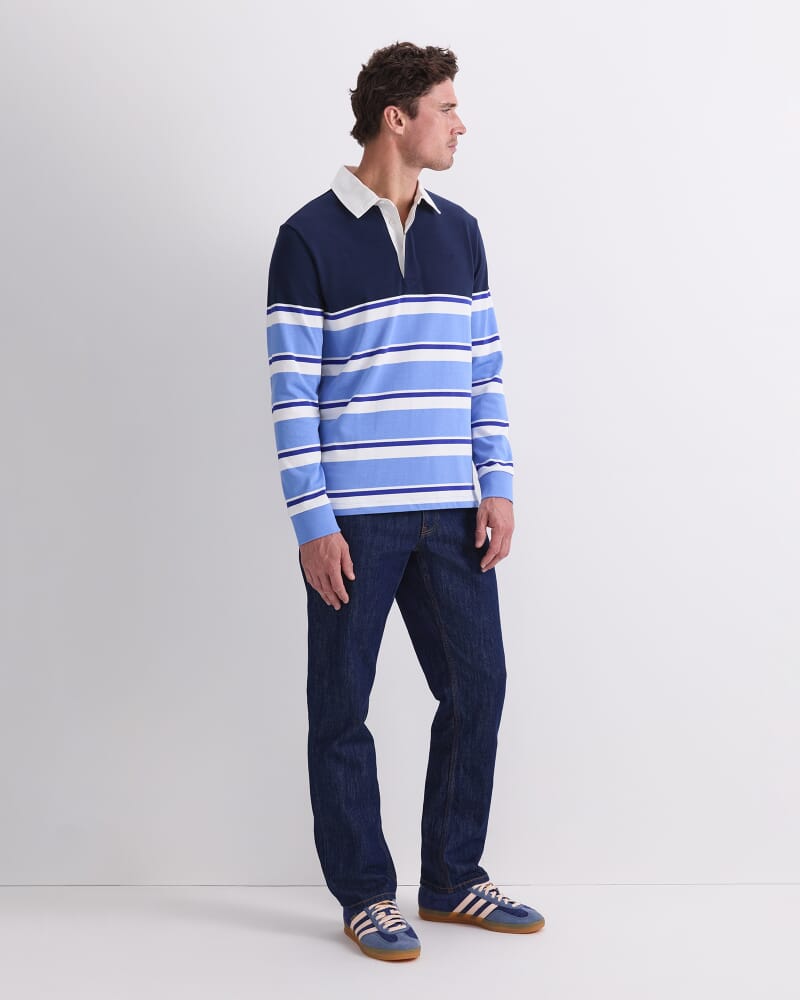 Long Sleeve Stripe Rugby Polo in BLUE MULTI