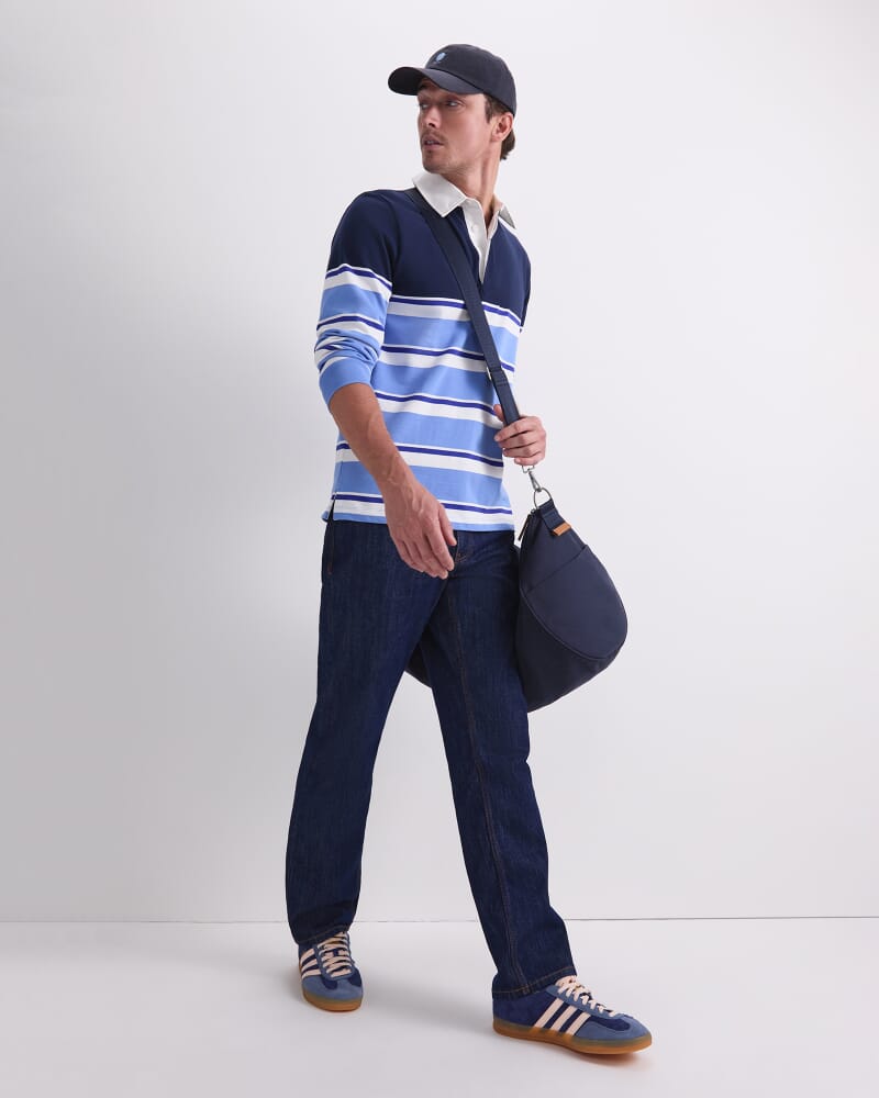 Long Sleeve Stripe Rugby Polo in BLUE MULTI