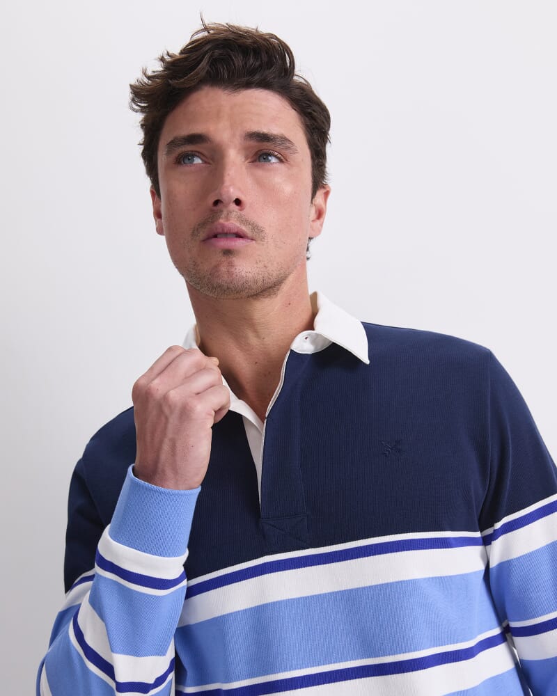 Long Sleeve Stripe Rugby Polo in BLUE MULTI