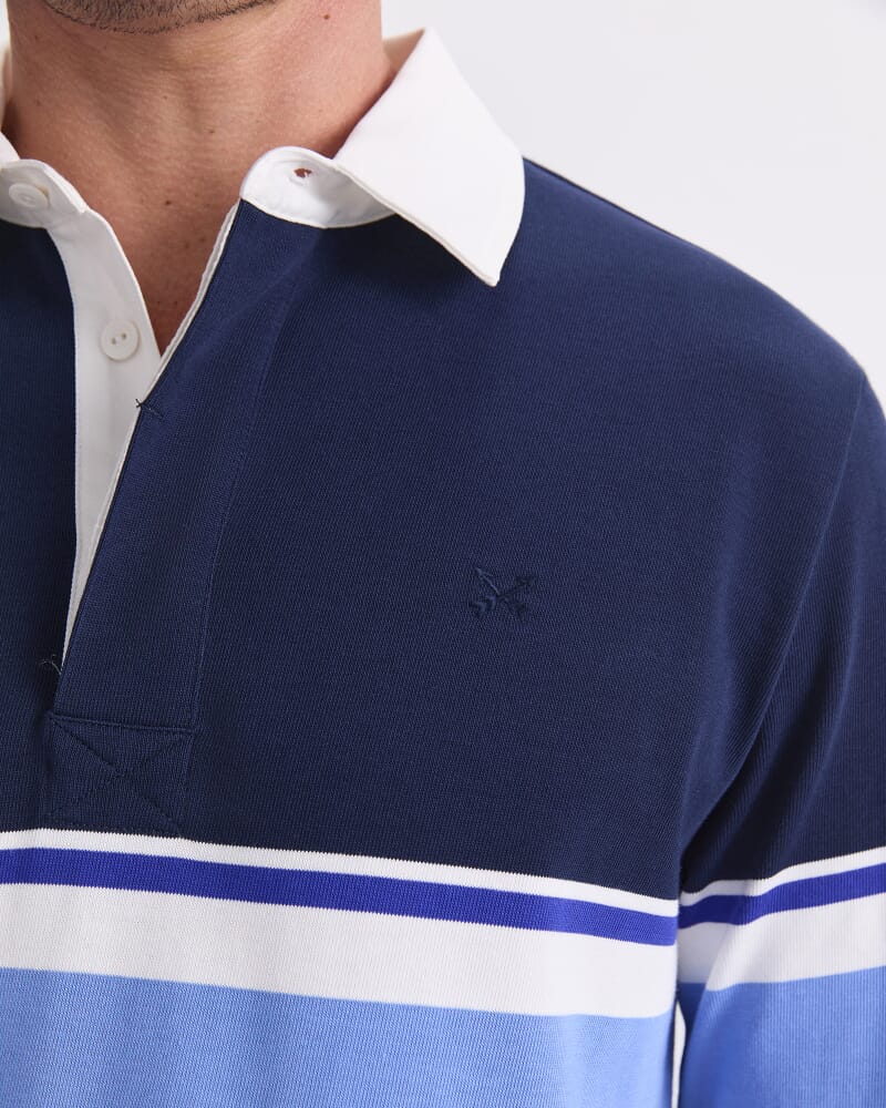 Long Sleeve Stripe Rugby Polo in BLUE MULTI