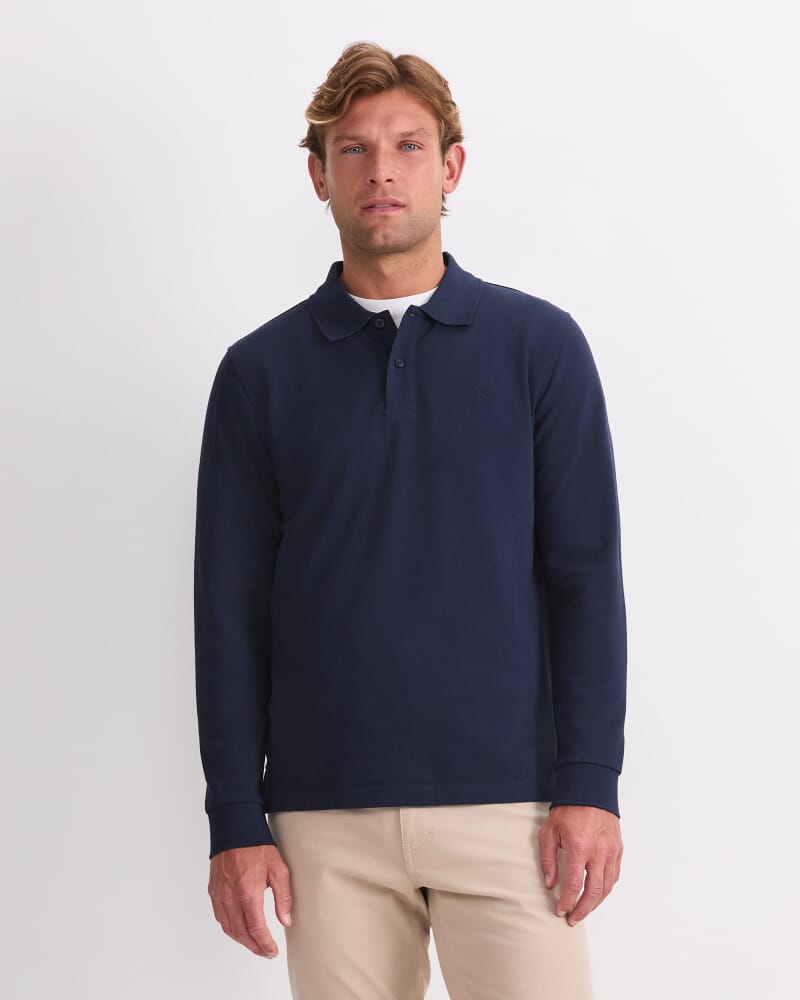 Long Sleeve SC Pique Polo in NAVY