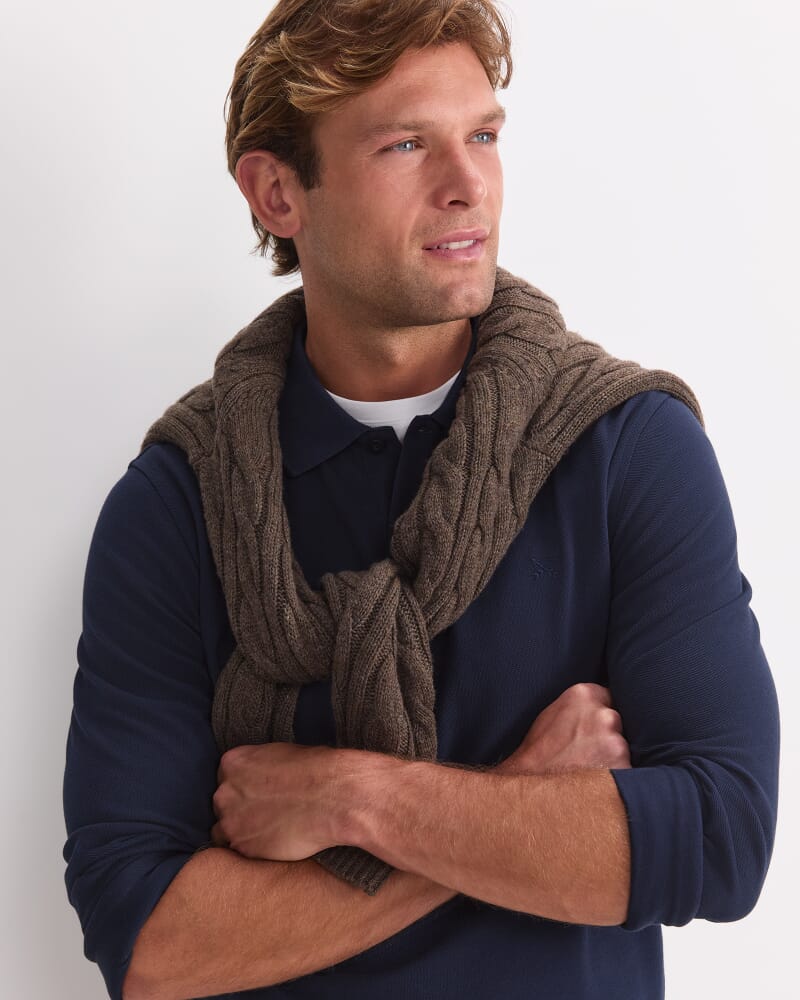 Long Sleeve SC Pique Polo in NAVY