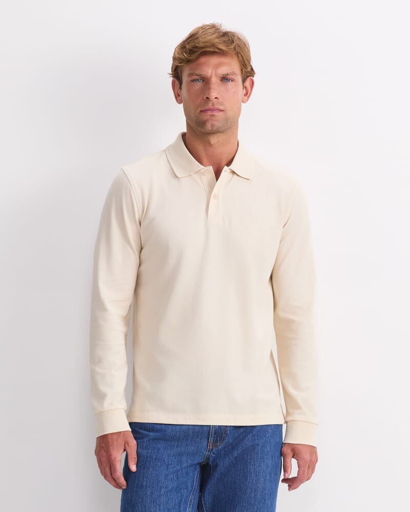 Long Sleeve SC Pique Polo in SAND