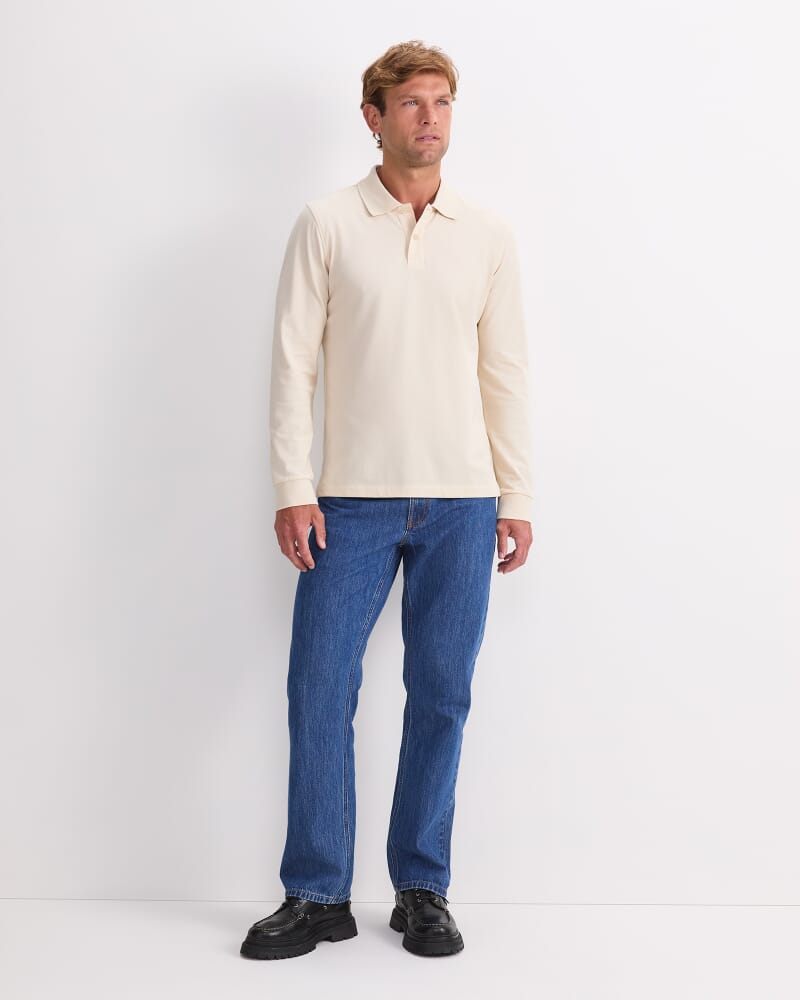 Long Sleeve SC Pique Polo in SAND