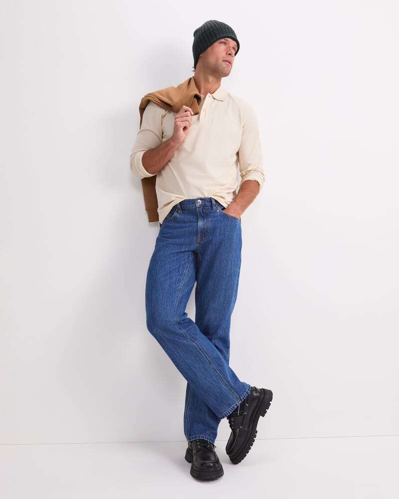 Long Sleeve SC Pique Polo in SAND