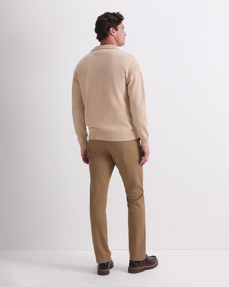 Long Sleeve Knit Polo in STRING