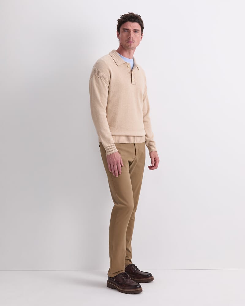 Long Sleeve Knit Polo in STRING