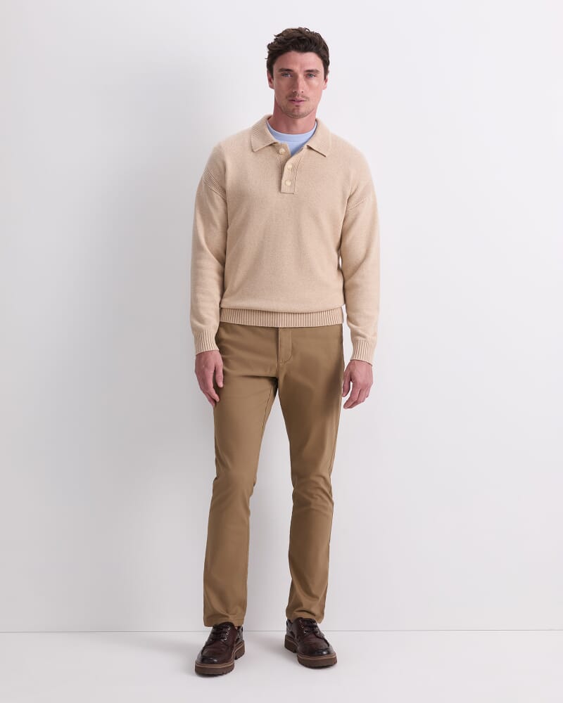 Long Sleeve Knit Polo in STRING