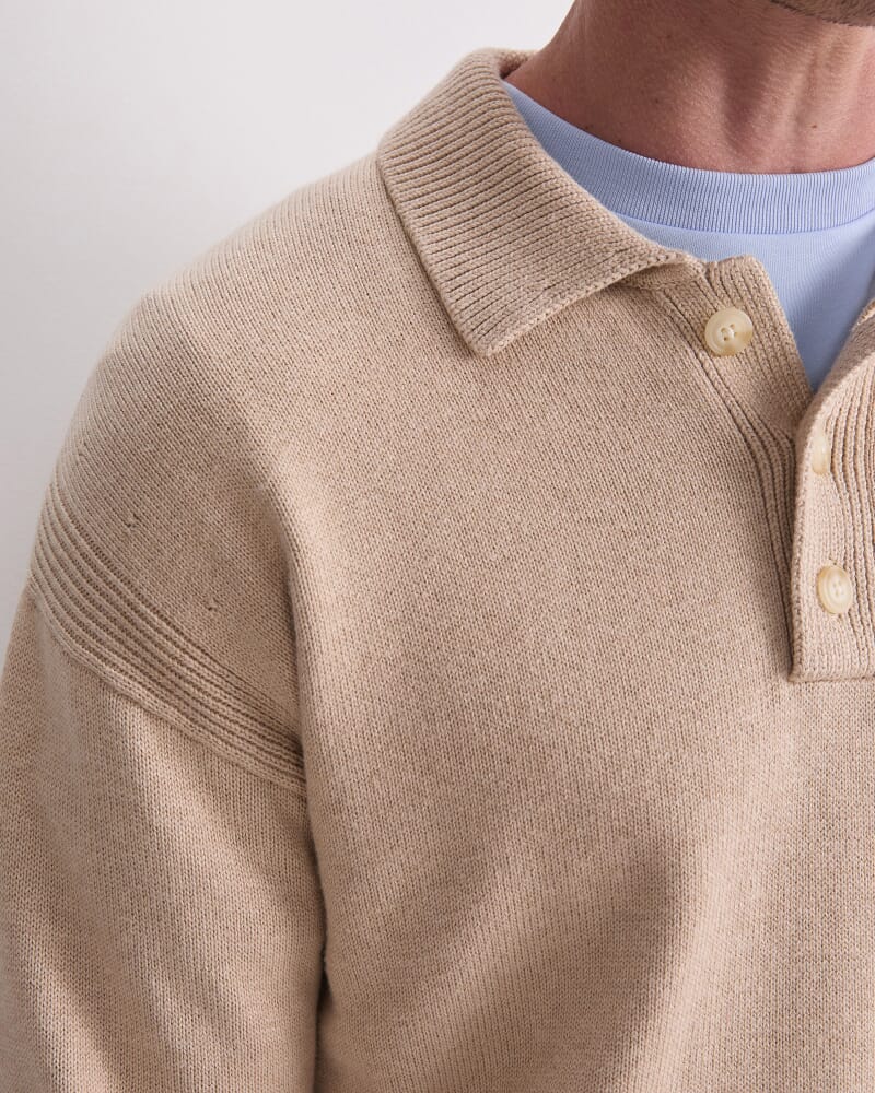 Long Sleeve Knit Polo in STRING
