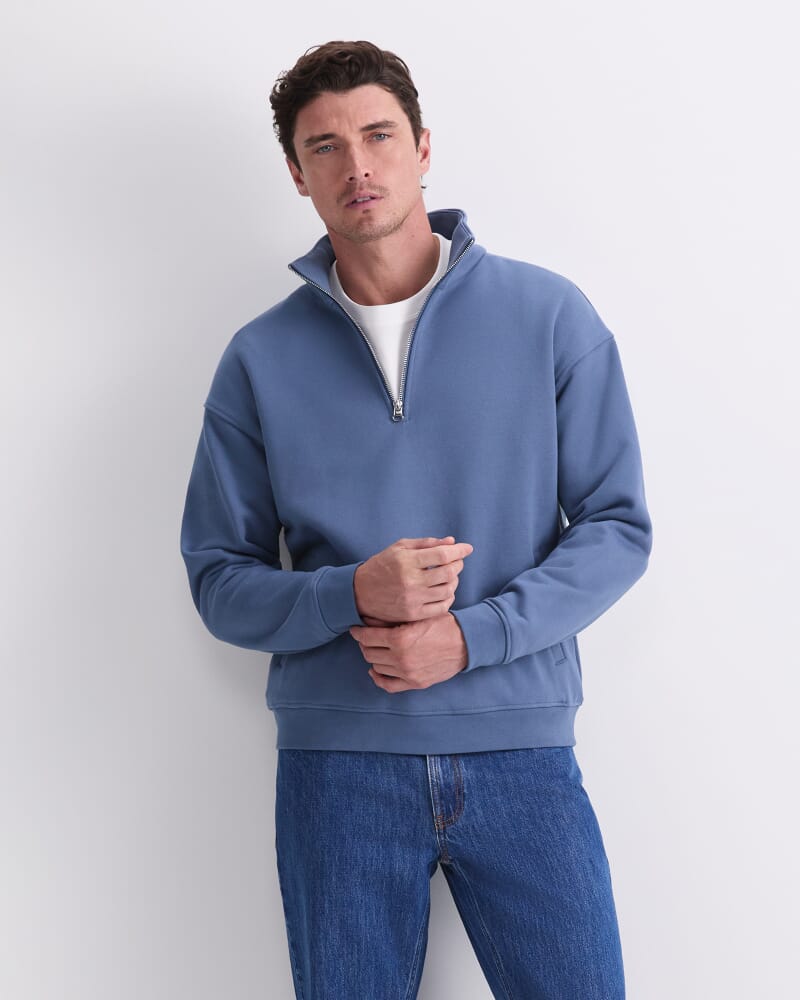 Quater Zip Sweatshirt in STEEL BLUE